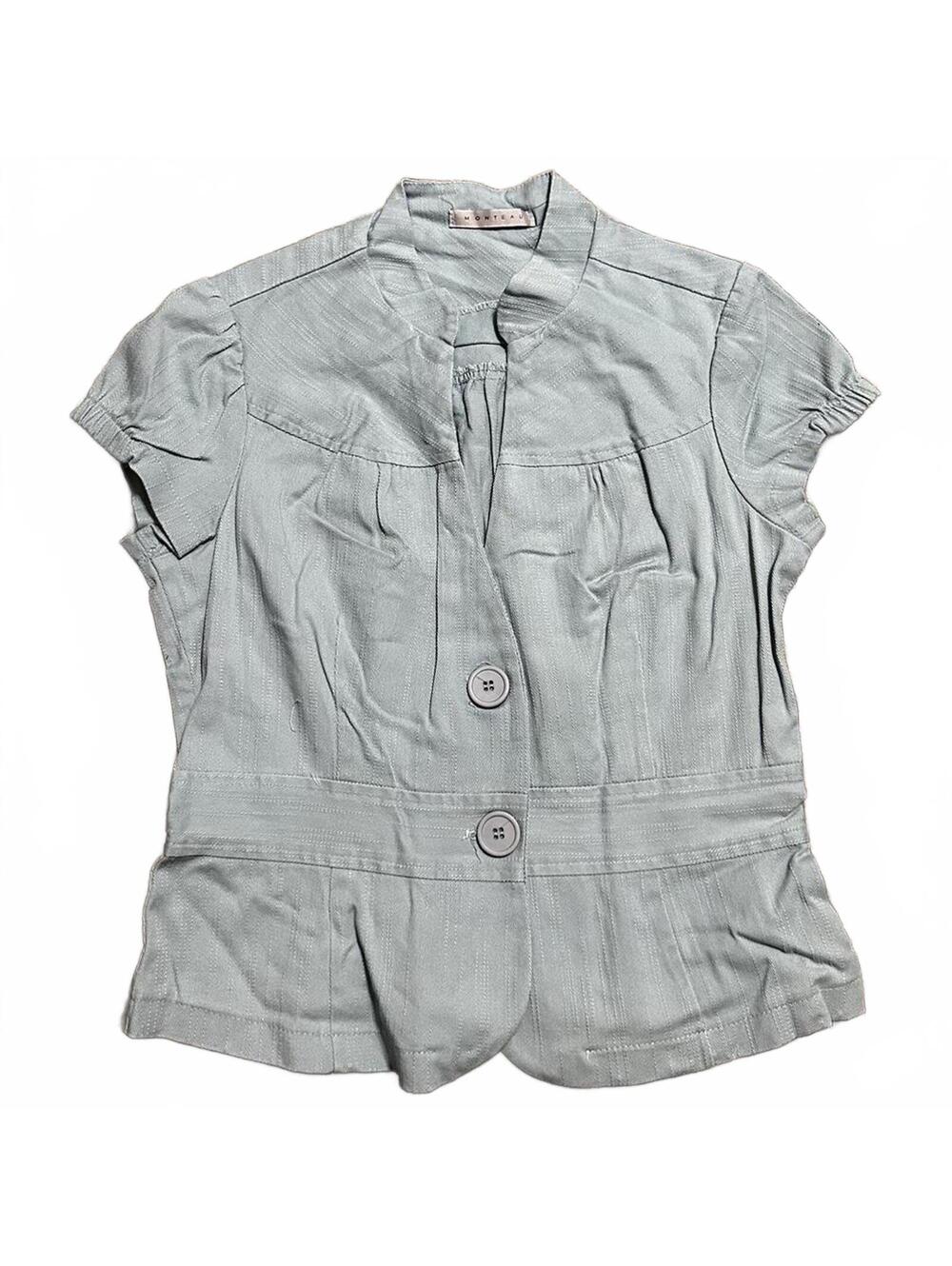 Y2K Vintage Monteau Baby Blue Fitted Cap Sleeve Button up Blazer Jacket Size M